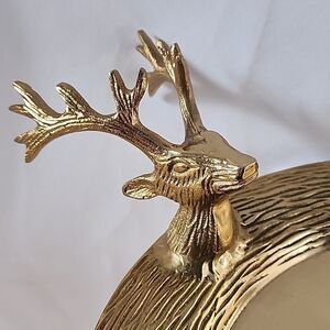 Large Oval Gold Tone Stag/Buck Head Antlered Platter
